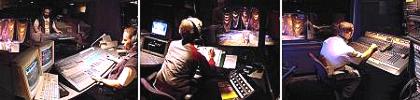 The production booth in the studio theatre, left to right lighting, stage manager and sound (photo courtesy of UofA Drama Dept)