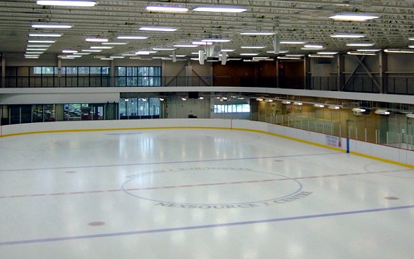 new hockey rink with running track around mezaanine level